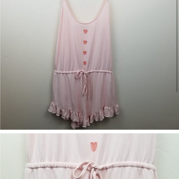 Wildfox Intimates Pink Heart Button PJ Romper - Picture 2 of 3
